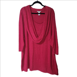 Catherines Sparkly Red Holiday Festive 4X Cowl Neck Tunic Sweater 3/4 Sleeves